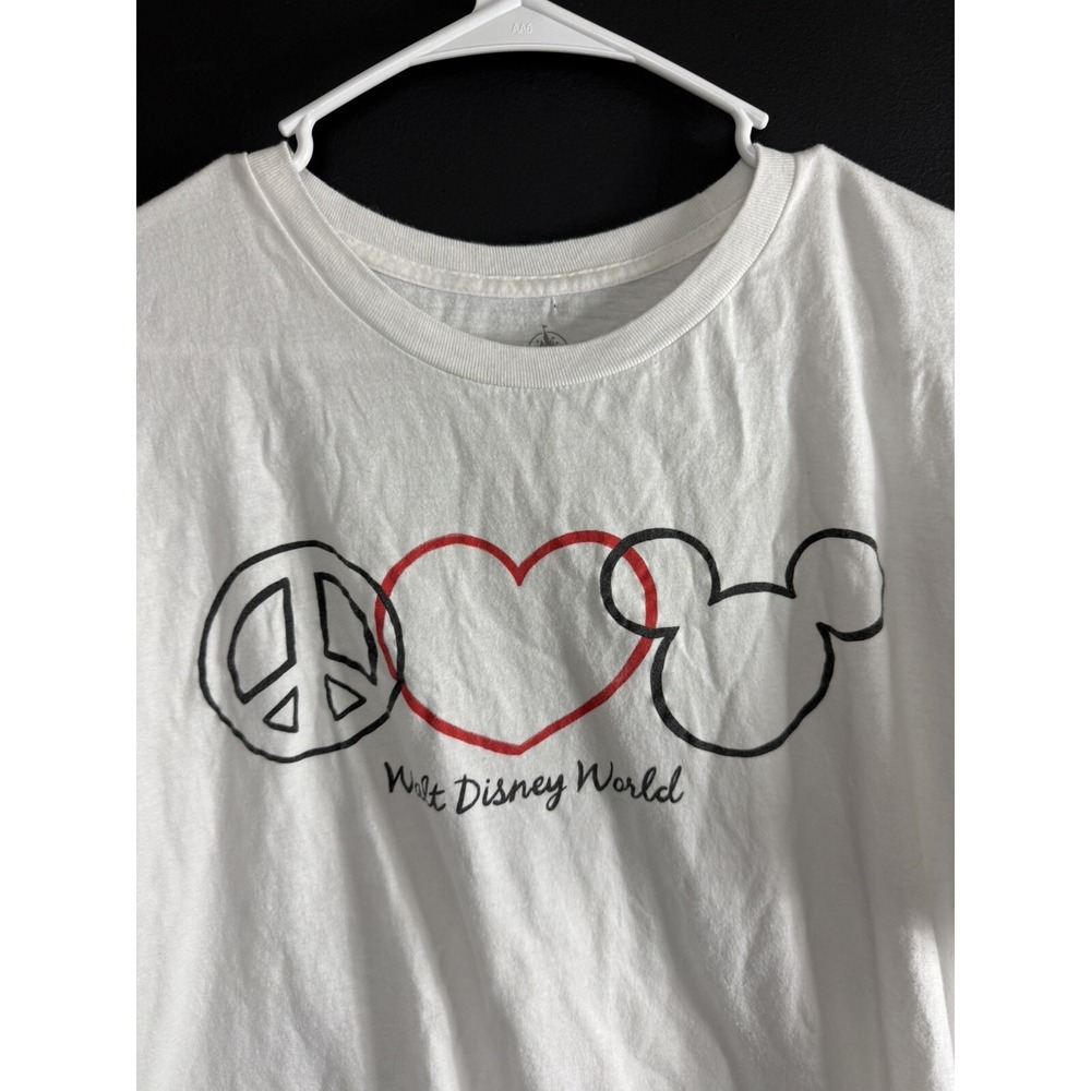 Disney TShirt Peace Love Mickey Mouse White Size 2XL Graphic‎ Tee